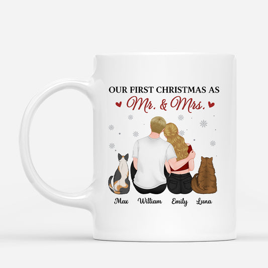7000MUS1 personalized couple mugs with cats our first christmas as mr and mrs 7000M8KCD