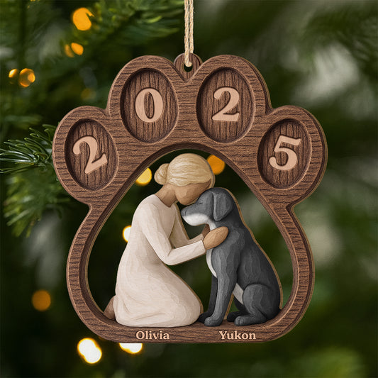 7033OUS1 1 layered wooden dog paw print ornament personalized christmas gift 7033OKQNC
