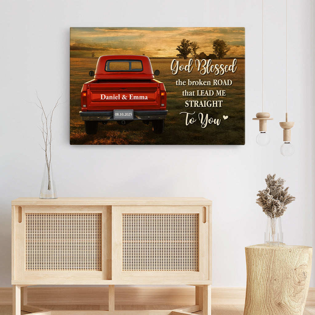 7036CUS3 god blessed the broken road canvas personalized gift for couples 7036C8VAG