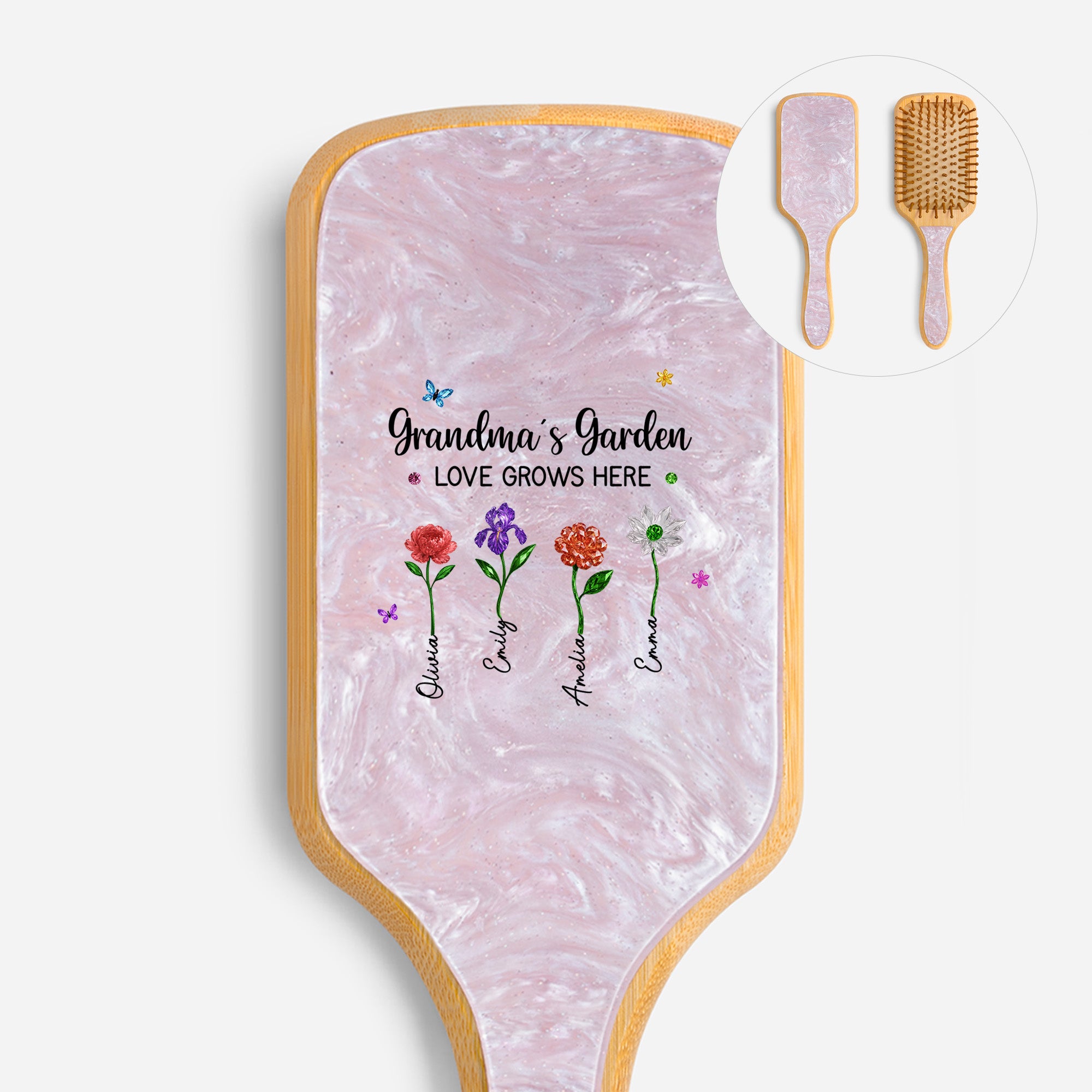 7211AUS1 custom uv printed acetate hairbrush momgrandmas garden gifts 7211aq6q5a