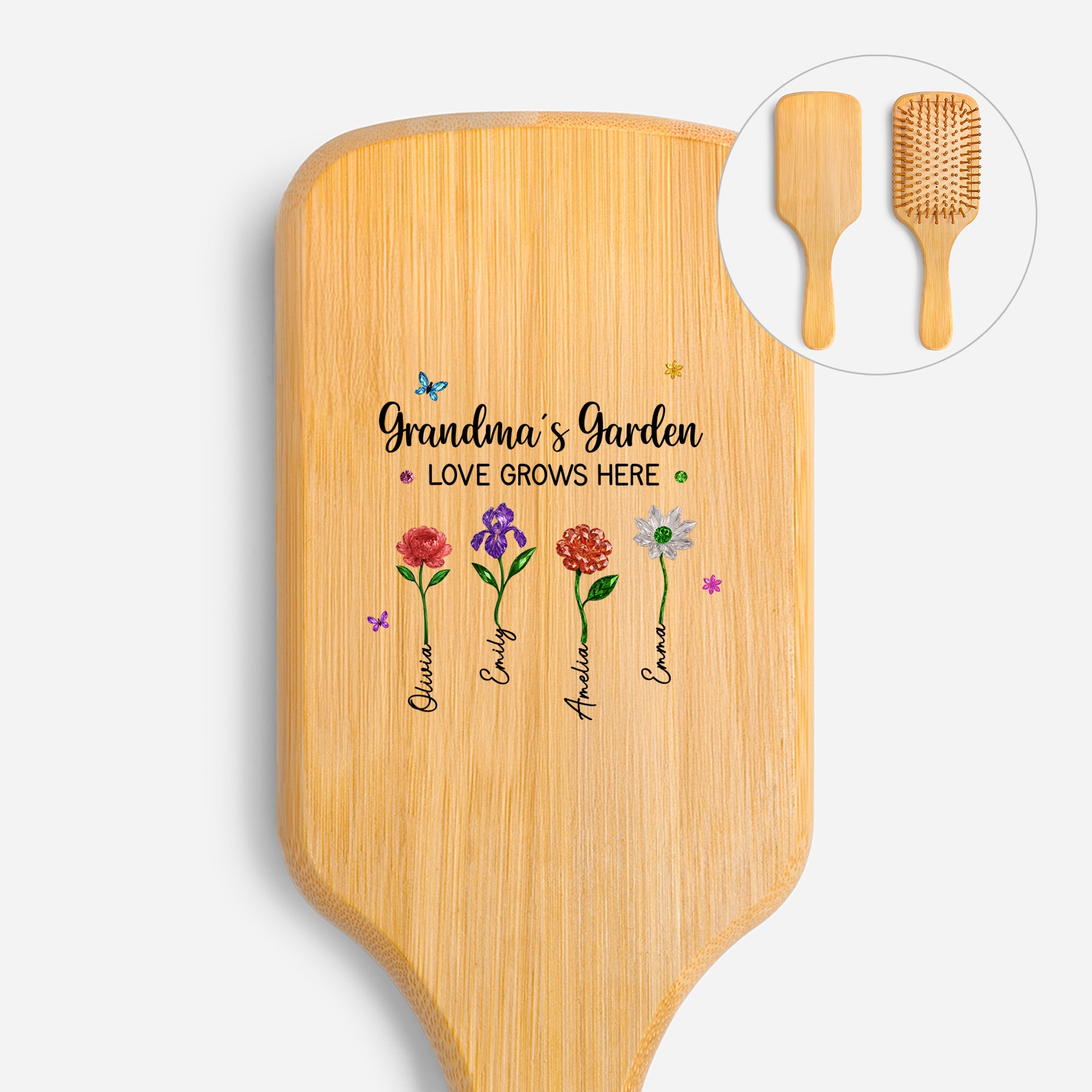 7211AUS1 custom uv printed bamboo hairbrush momgrandmas garden gifts 7211aq6q5a
