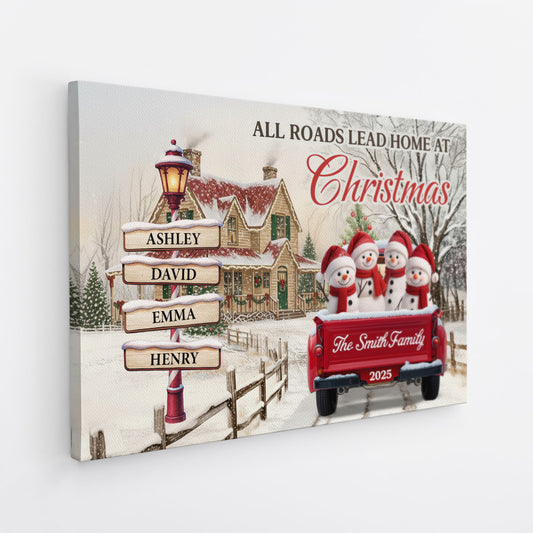 7268CUS2 personalized family canvas with names_ at christmas all roads lead home 7268CTV5I