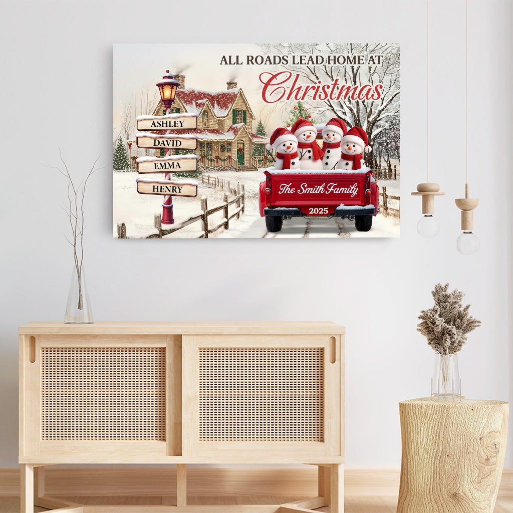 7268CUS3 personalized family canvas with names_ at christmas all roads lead home 7268CTV5I