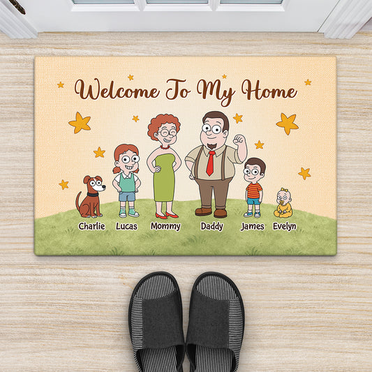 7503DUS2 welcome to our home doormat custom gifts for family with dog and cat 7503DTT5I_9f10cd89 c424 49fa 8765 35baacd18868