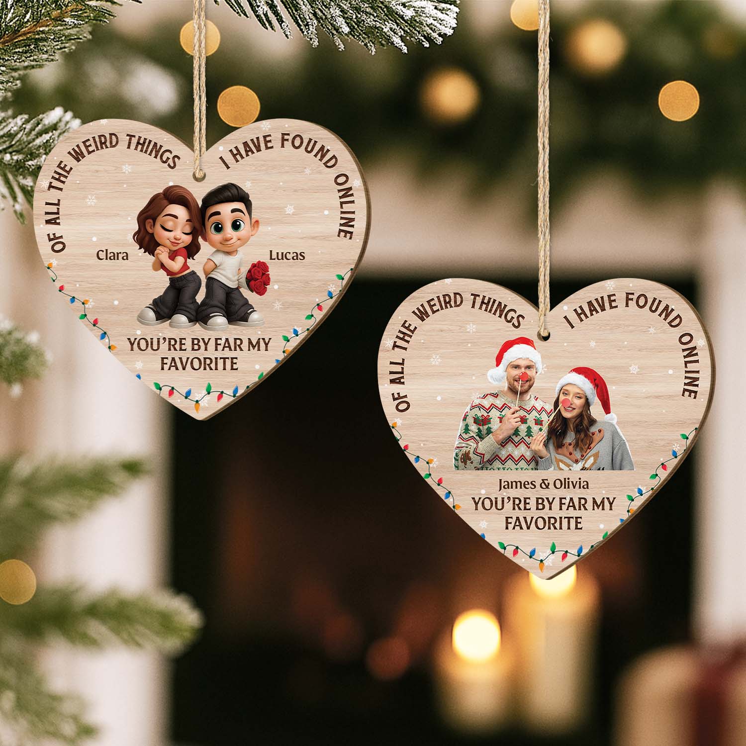 7510OUS2 personalized 1 layered wooden ornaments christmas gifts for couples 7510O