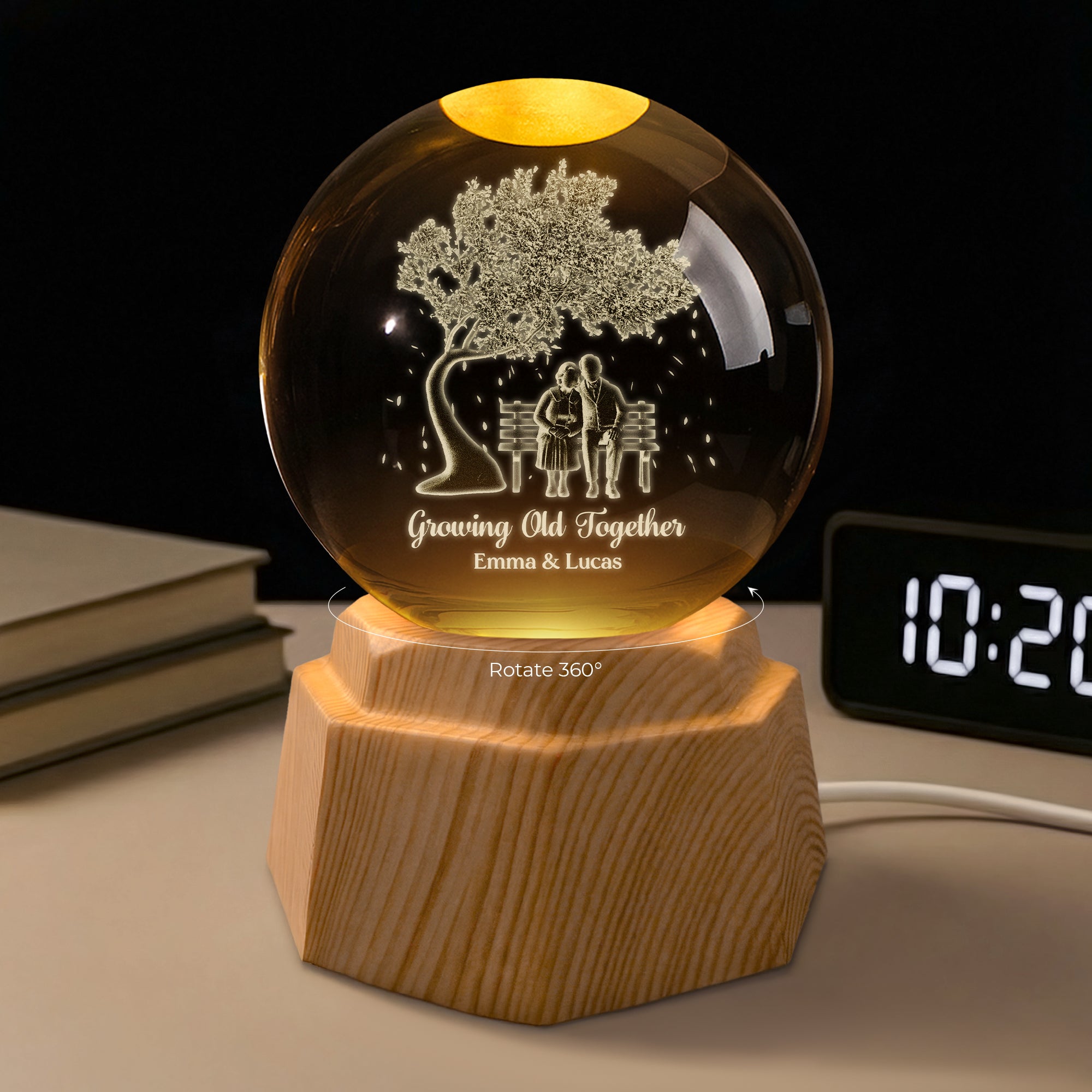 7529LUS1 custom 3d crystal ball lamp growing old together gifts for couples 7529LTPWG