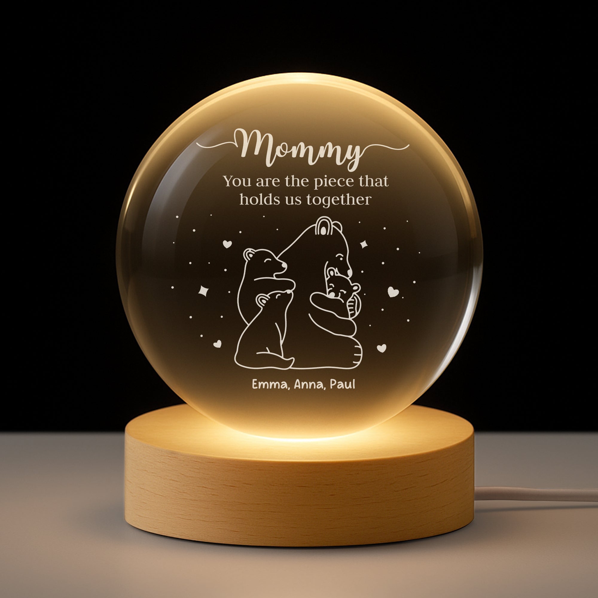 7623LUS1 custom crystal ball lamp grandma mom you are the piece that holds us together 7623LSPCA