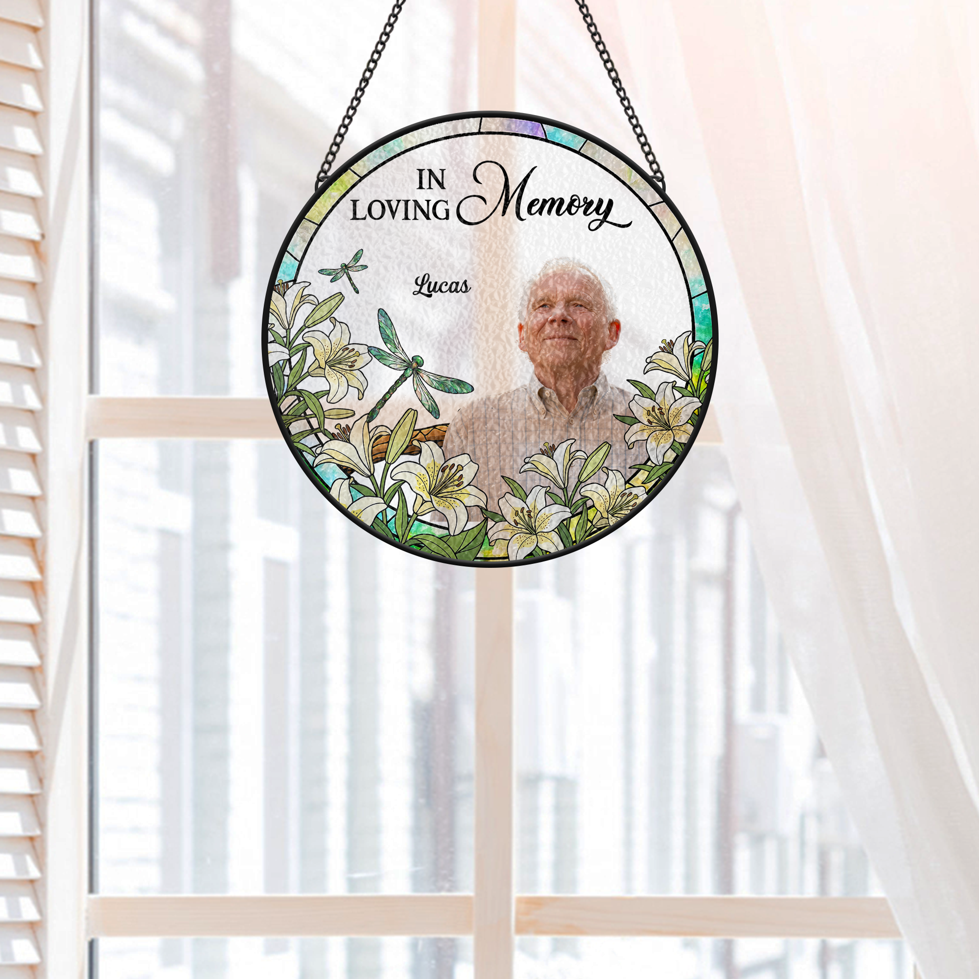 7676UUS2 stained glass cardinal suncatcher personalized photo memorial gifts for loss of momdad 7676u3taa