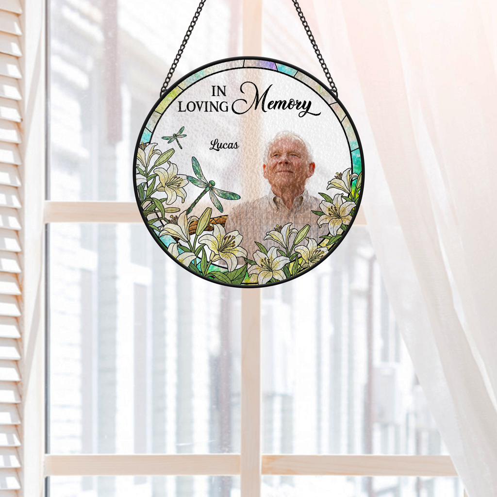 7676UUS2 stained glass cardinal suncatcher personalized photo memorial gifts for loss of momdad 7676u3taa
