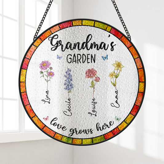7686UUS1 stained glass grandmas garden suncatcher custom gifts for grandmamom 7686ucq5a