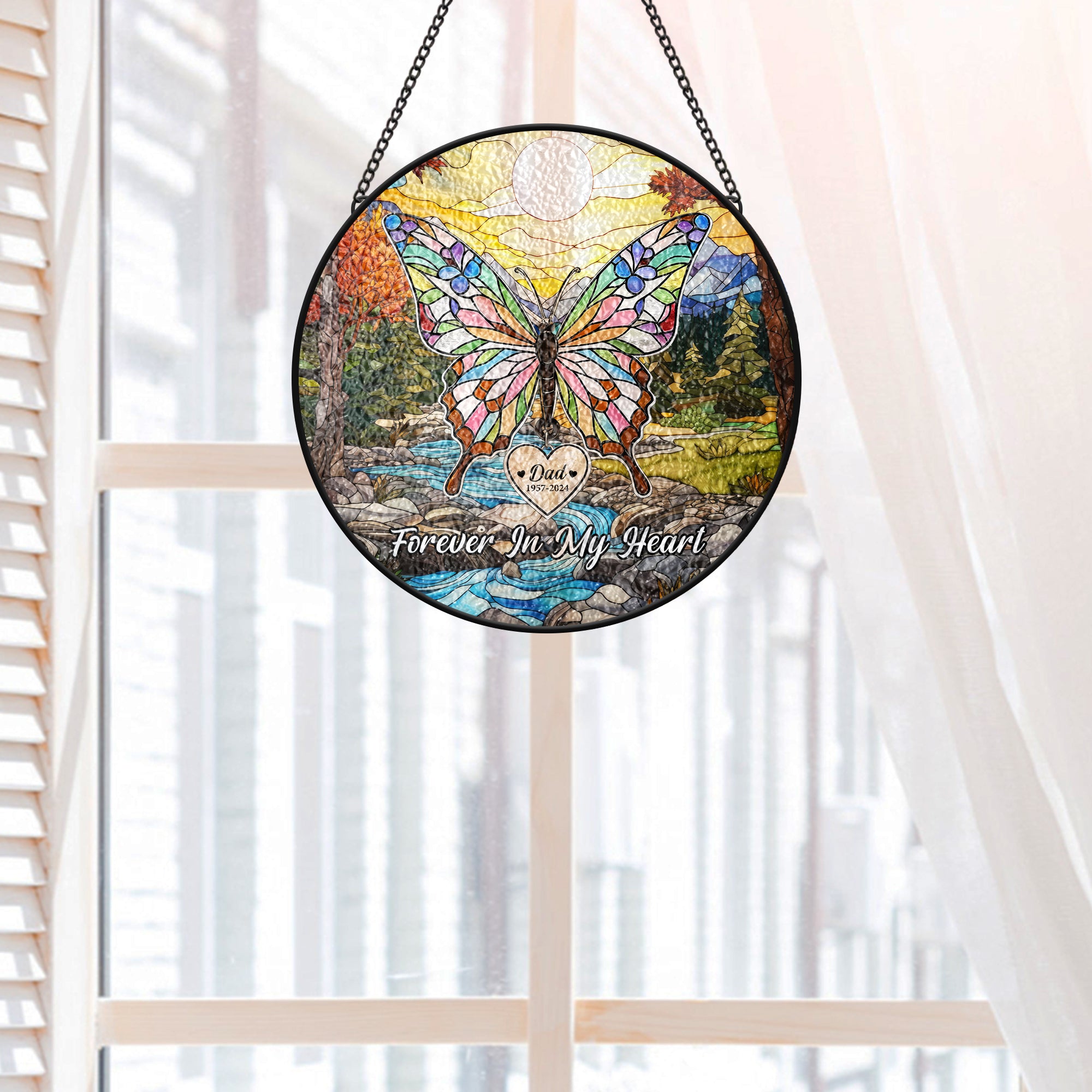 7687UUS2 stained glass butterfly suncatcher custom memorial gifts for loss of momdad 7687utpca