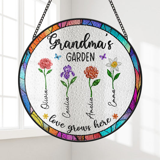 7692UUS1 stained glass grandmas garden suncatcher personalized gifts for grandmamom 7692ucq5a
