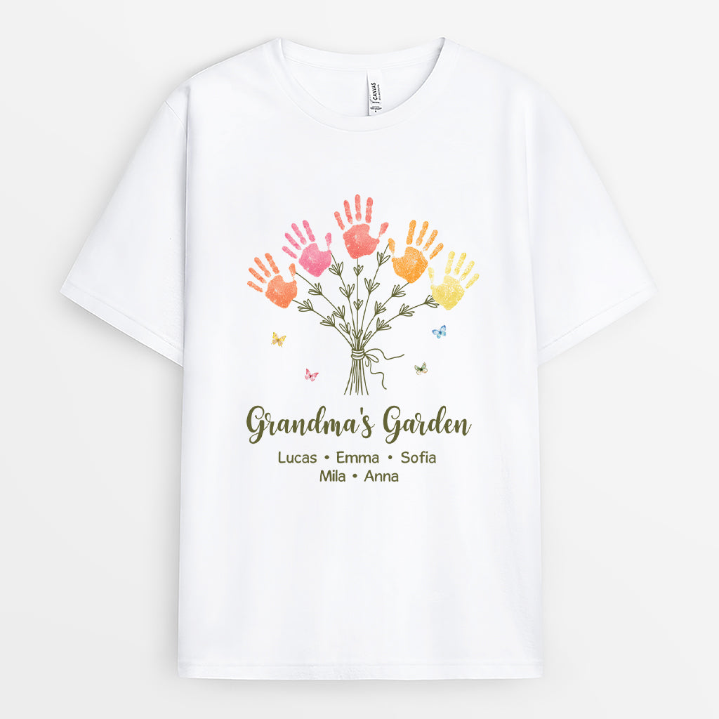 7719AUS1 grandmas garden shirt with handprint custom gifts for grandmamom 7719a8lca
