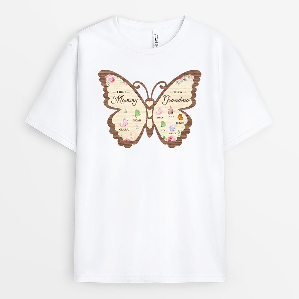 7730AUS1 first mom now grandma shirts personalized butterfly shirts for women 7730asyza