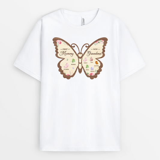 7730AUS1 first mom now grandma shirts personalized butterfly shirts for women 7730asyza