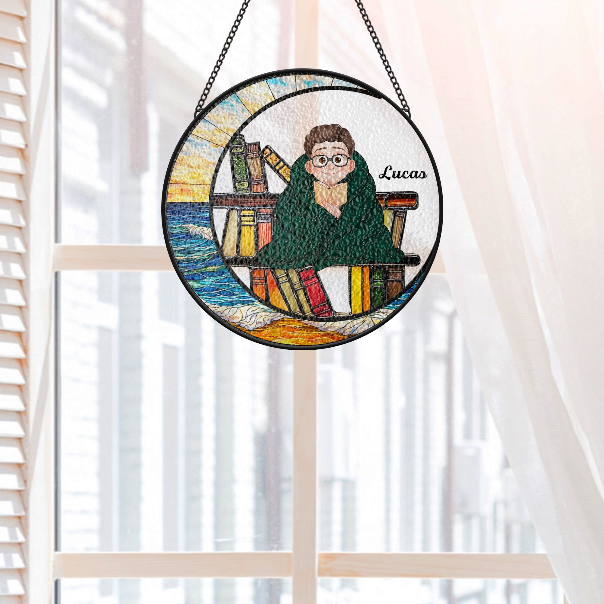 7766UUS2 custom crescent moon suncatcher book lover gifts for himher 7766u6pca