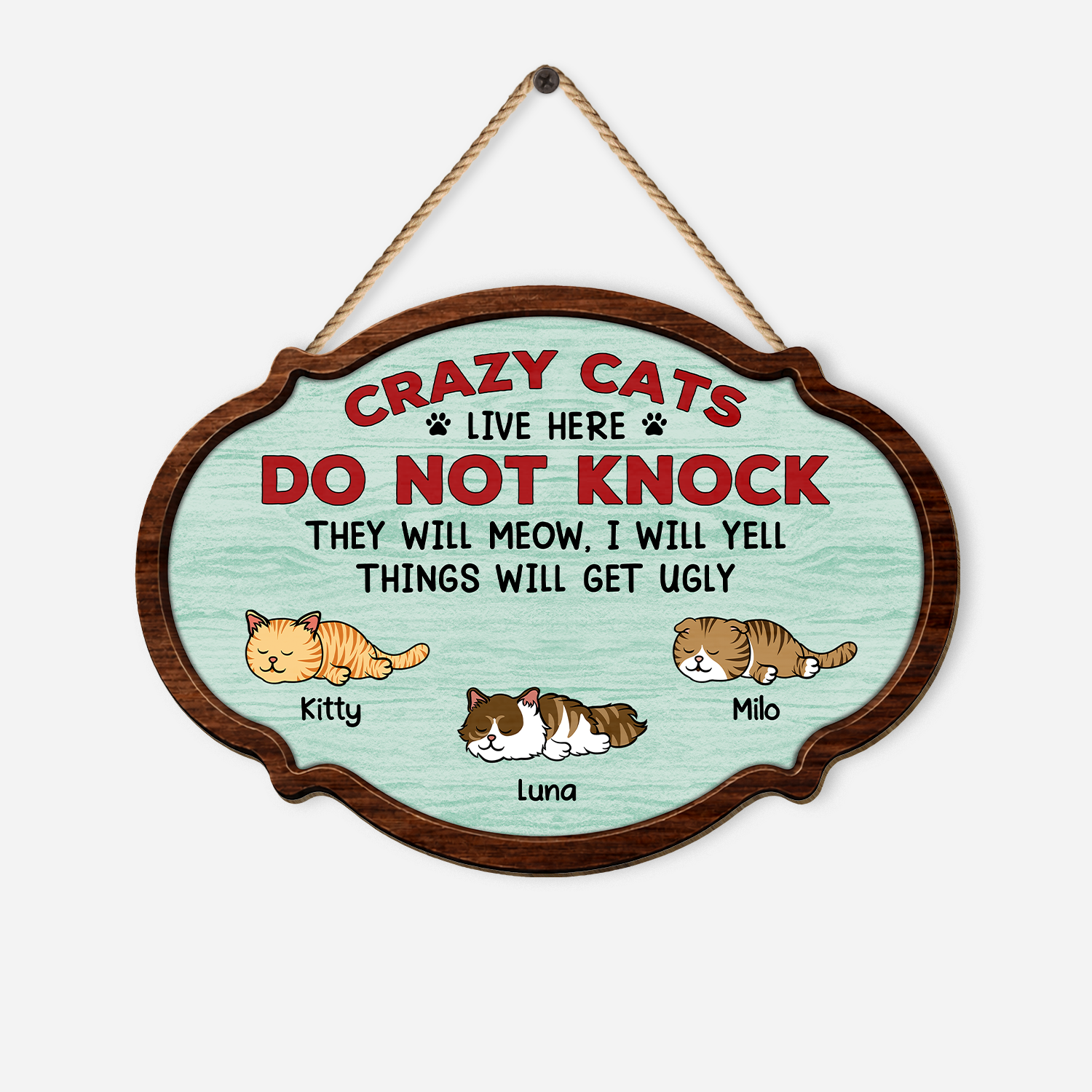 7772QUS1 wooden crazy cats live here do not knock sign_ custom cat lover gifts 7772q6chc
