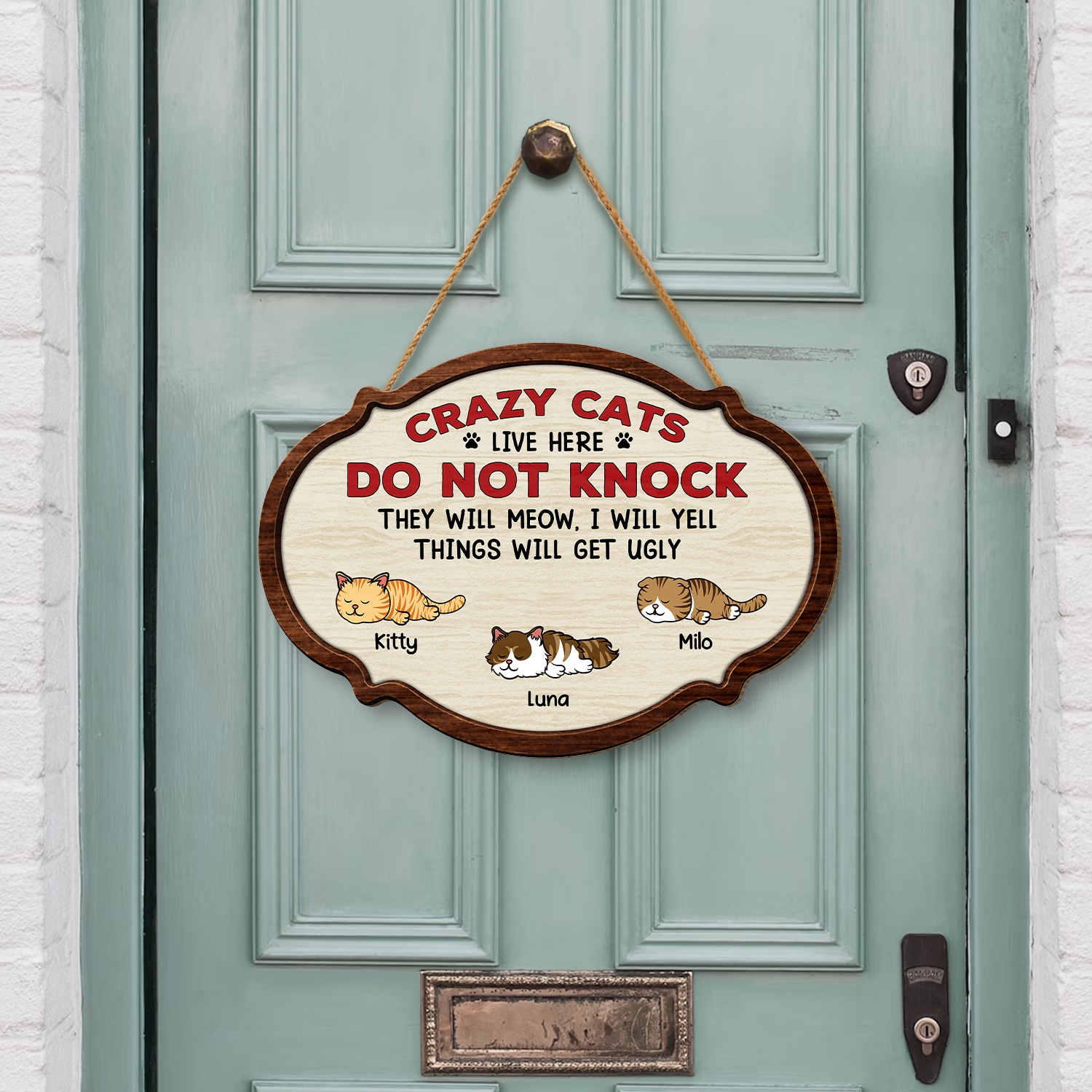 7772QUS2 wooden crazy cats live here do not knock sign_ custom cat lover gifts 7772q6chc