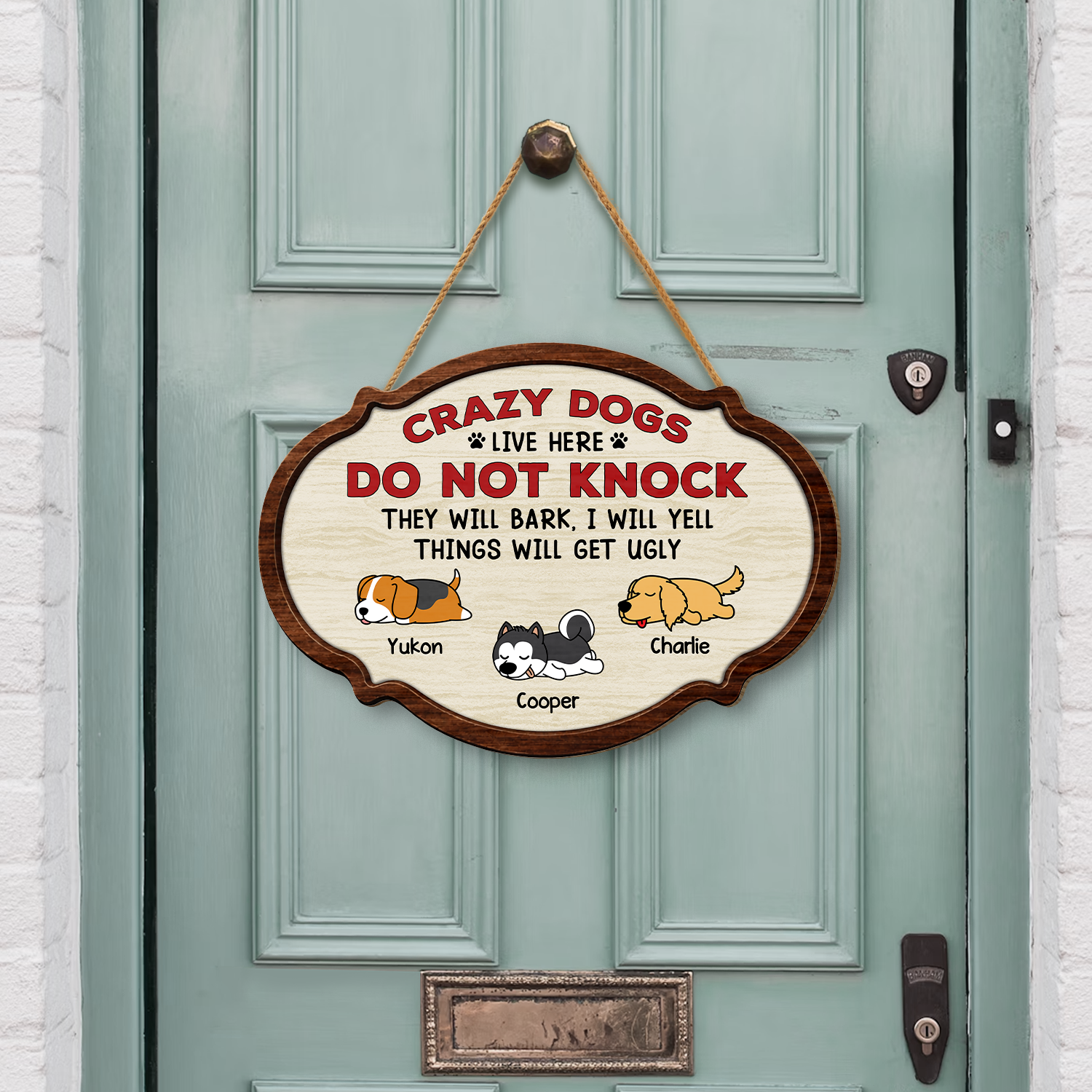 7772QUS2 wooden crazy dogs live here do not knock sign_ custom dog lover gifts 7772q6chd