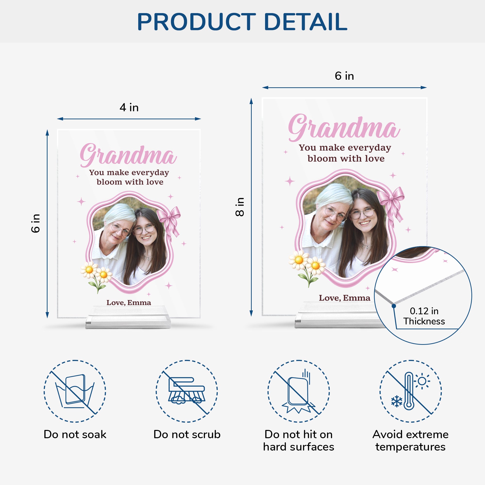7786RUS4 personalized acrylic photo plaque with stand gifts for grandmamom 7786r8pta