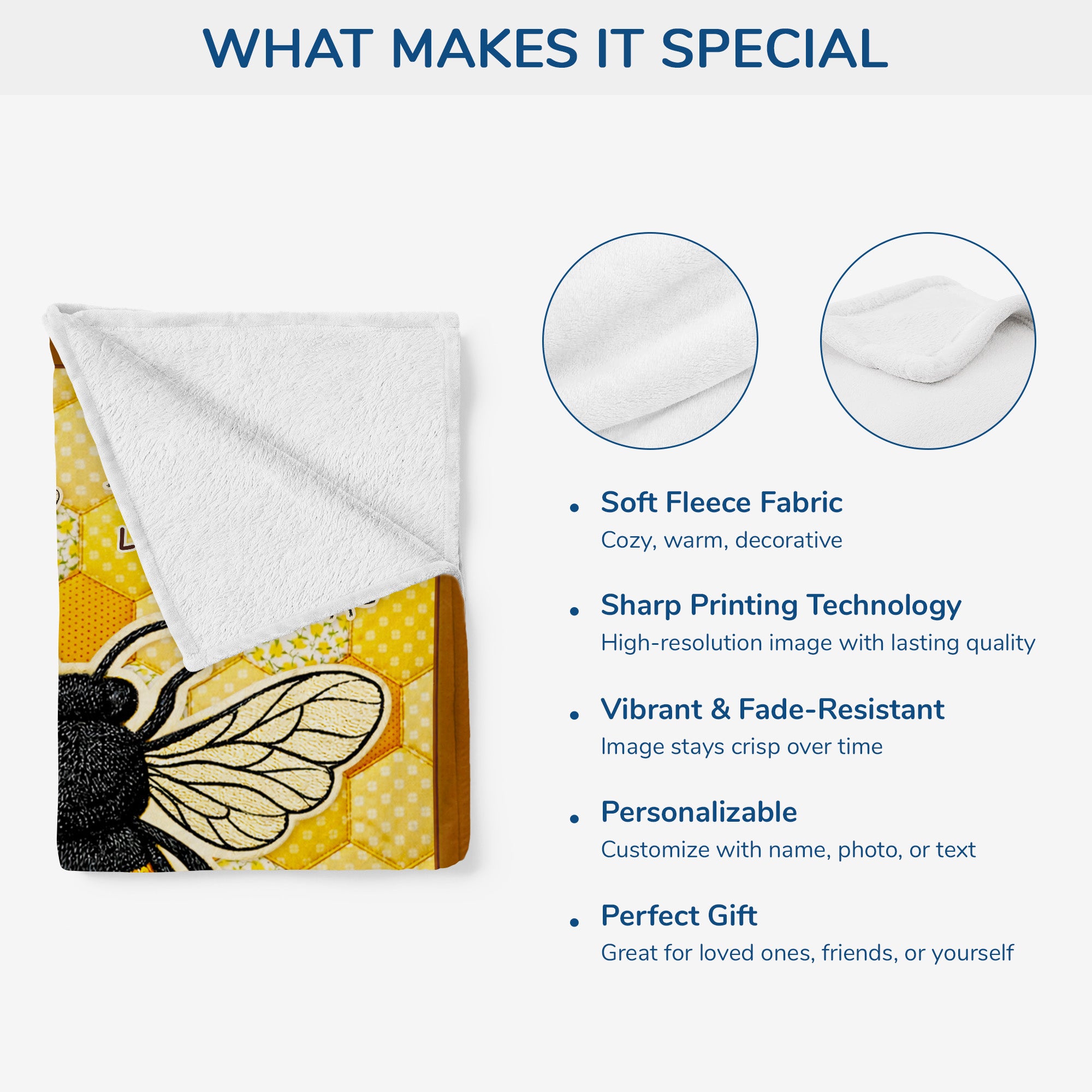 7793BUS4 3d printing effect fleece bee blanket custom gifts for grandmamom 7793bsqwa