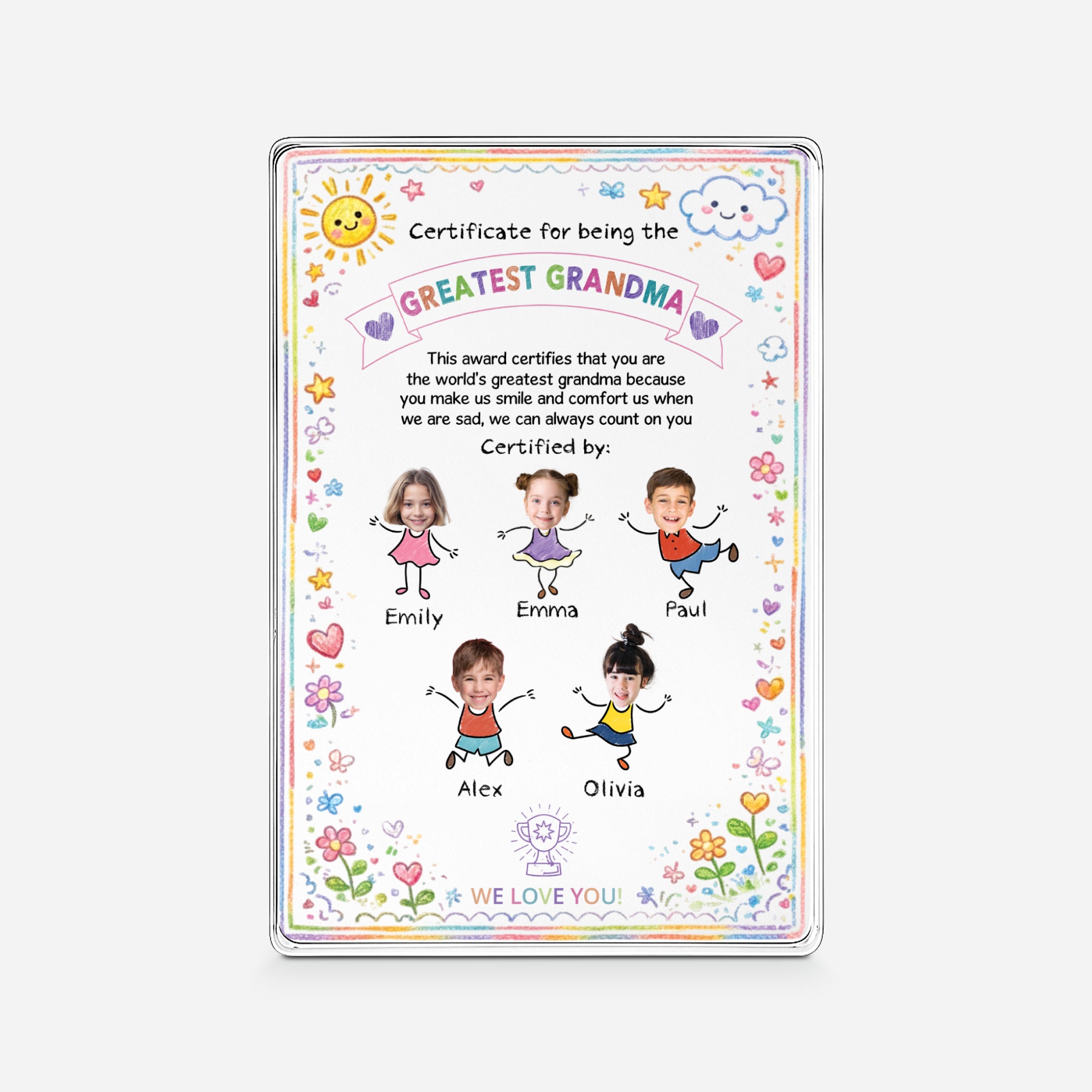 7831RUS1 rectangle acrylic certificate plaque with kids faces custom gifts for momgrandma 7831rsyca