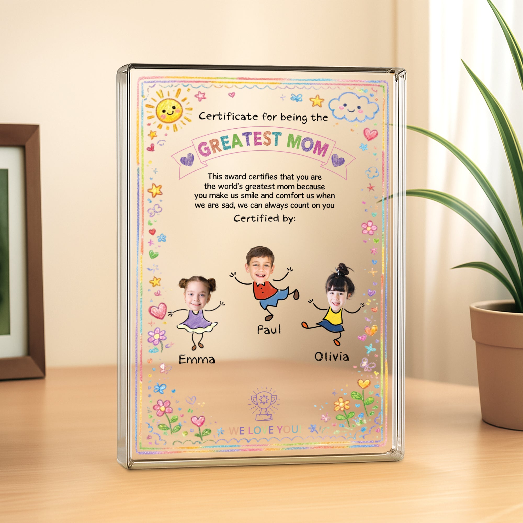 7831RUS2 rectangle acrylic certificate plaque with kids faces custom gifts for momgrandma 7831rsyca