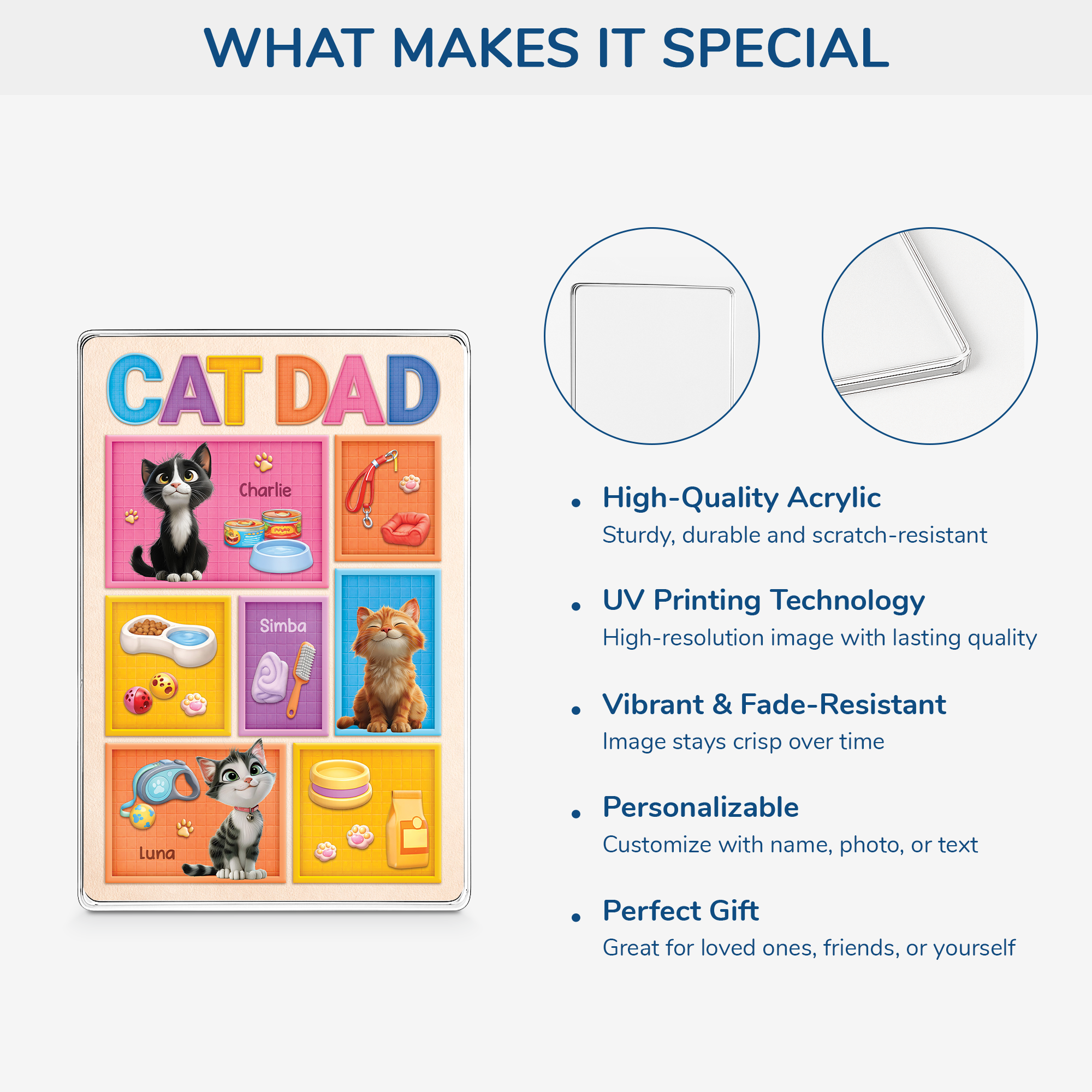 7835RUS4 cat dad rectangle acrylic plaque custom gifts for cat lovers 7835r6xmd
