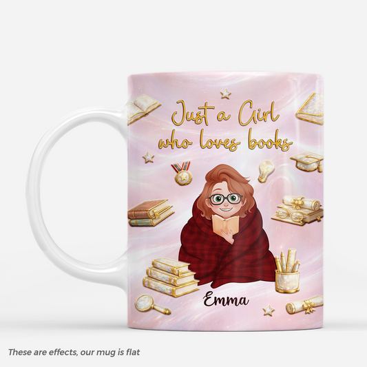 7897MUS1 3d printing effect just a girl who loves books mug_ custom book lover gifts 7897msfma