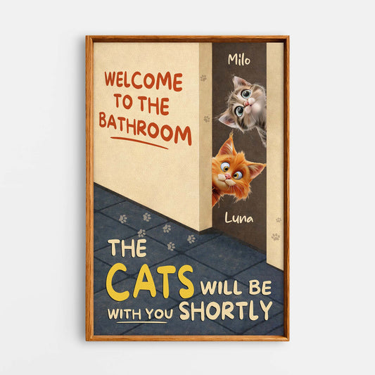 7974CUS1 welcome to the bathroom a cat will be with you canvas custom cat lover gifts 7974ccqmd
