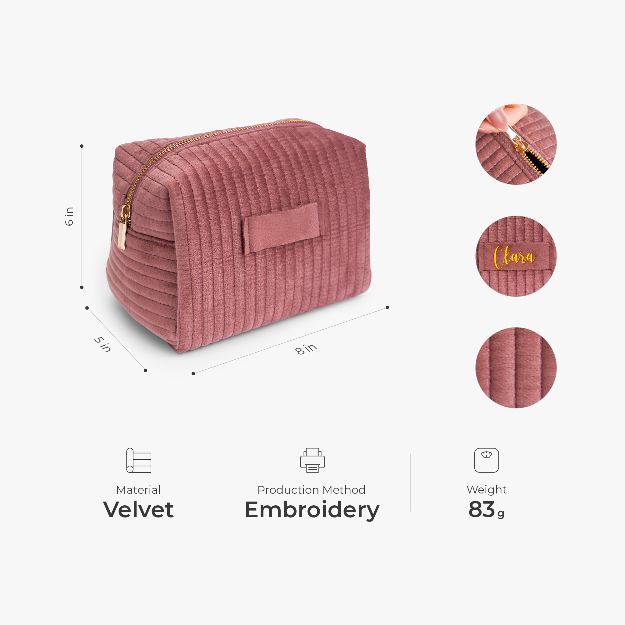 7981AUS2 embroidered velvet cosmetic bag with name personalized gifts for her 7981ab0p5a