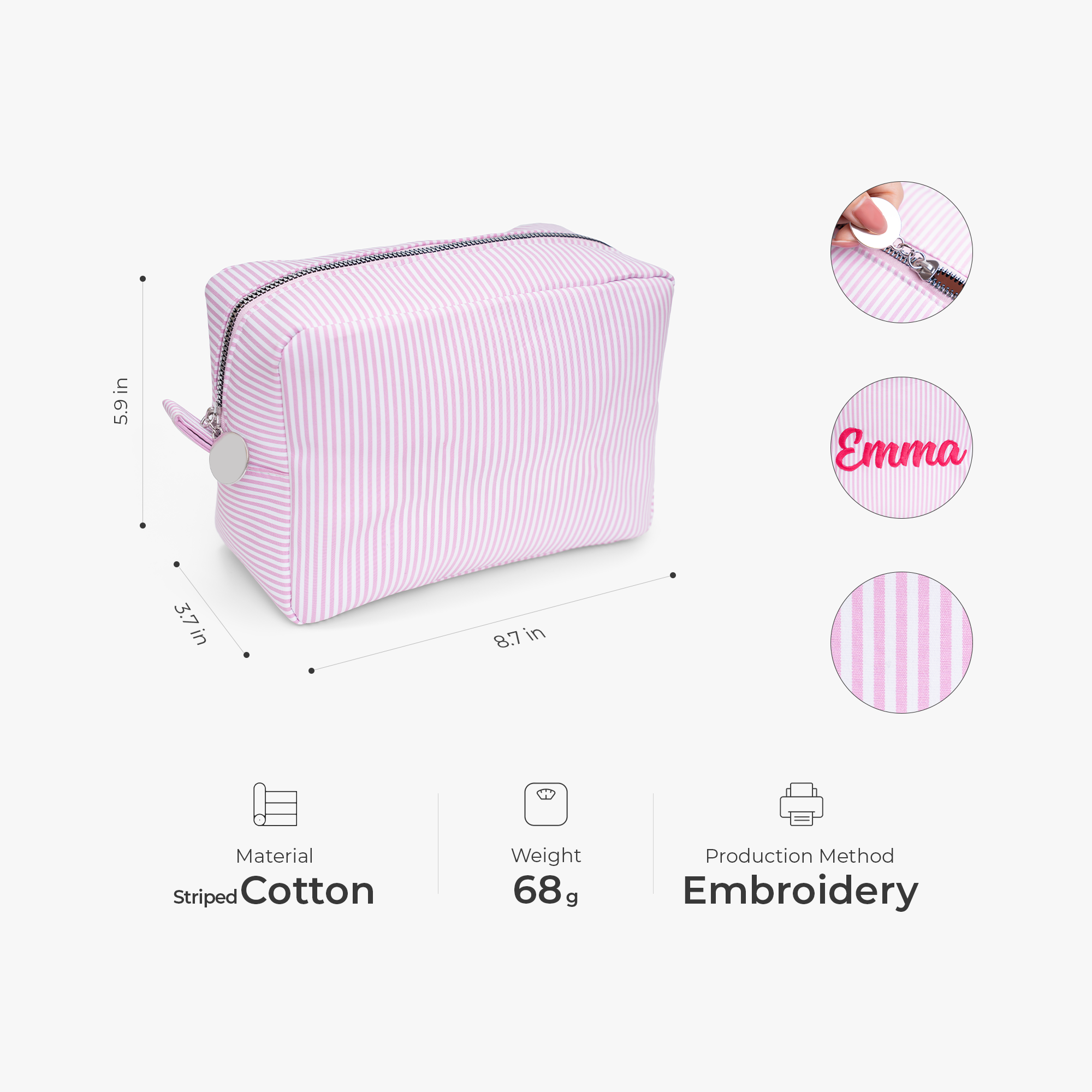 7982AUS2 embroidered striped cosmetic bag with name personal gifts for her 7982ab0p5a