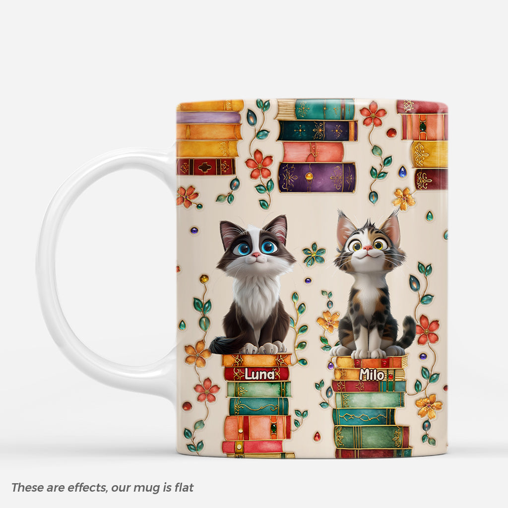 8013MUS1 3d printing effect book and cat mug custom gifts for cat lovers 8013m6dzd