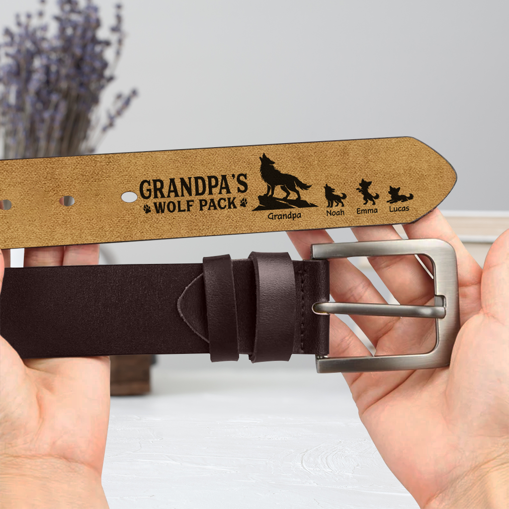 8084JUS2 daddys wolf pack engraved leather belt custom gifts for dadgrandpa 8084jsfmb