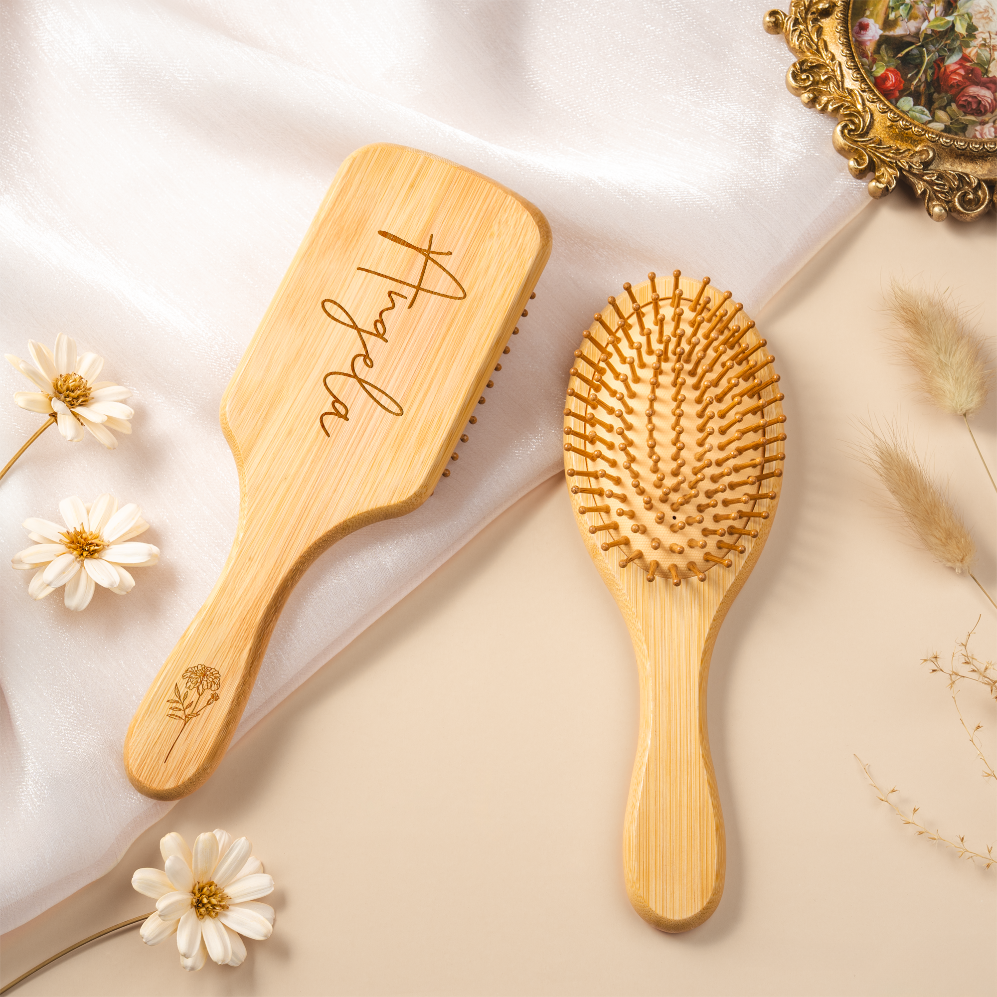 8125AUS2 engraved bamboo hairbrush with name and flower custom gifts for her 8125aq6fa