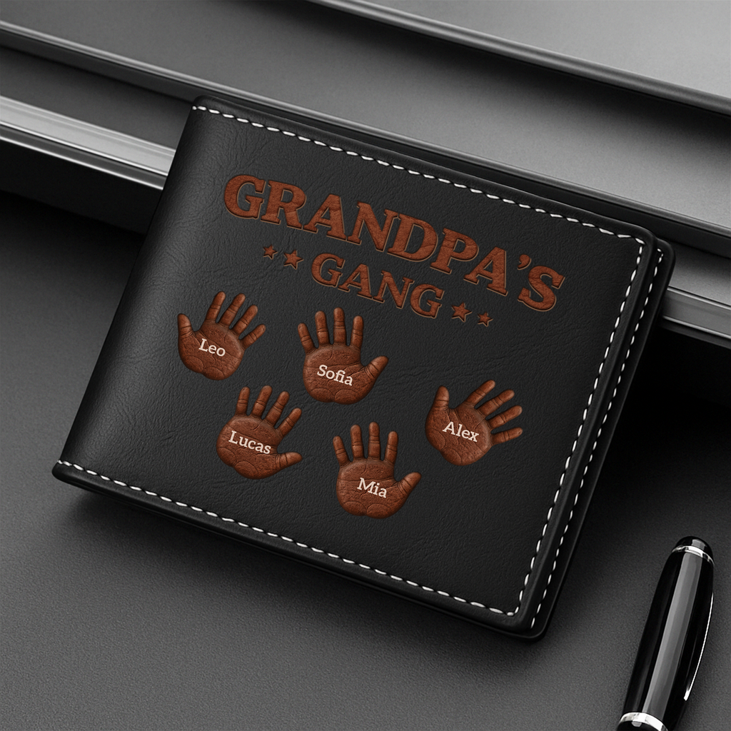 8127JUS2 3d printing effect leather wallet with handprints custom gifts for dadgrandpa 8127j6kab