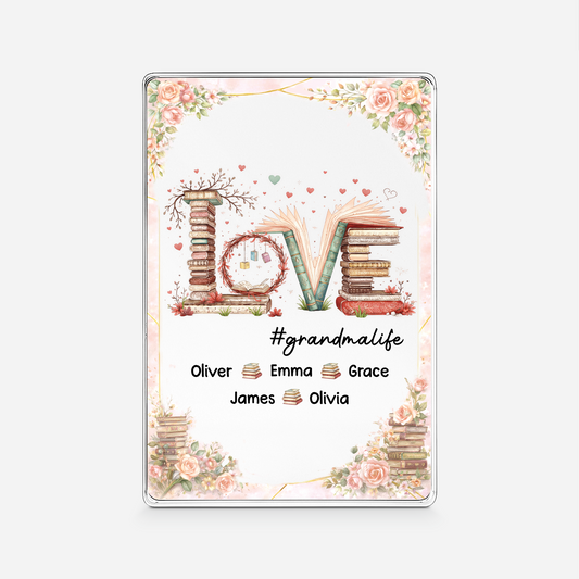 8134RUS1 love books rectangle acrylic plaque custom gifts for momgrandma 8134rthca
