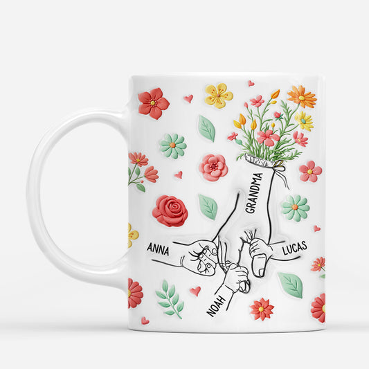 8163MUS1 3d printing effect hand in hand floral mug custom gifts for momgrandma 8163m8pza