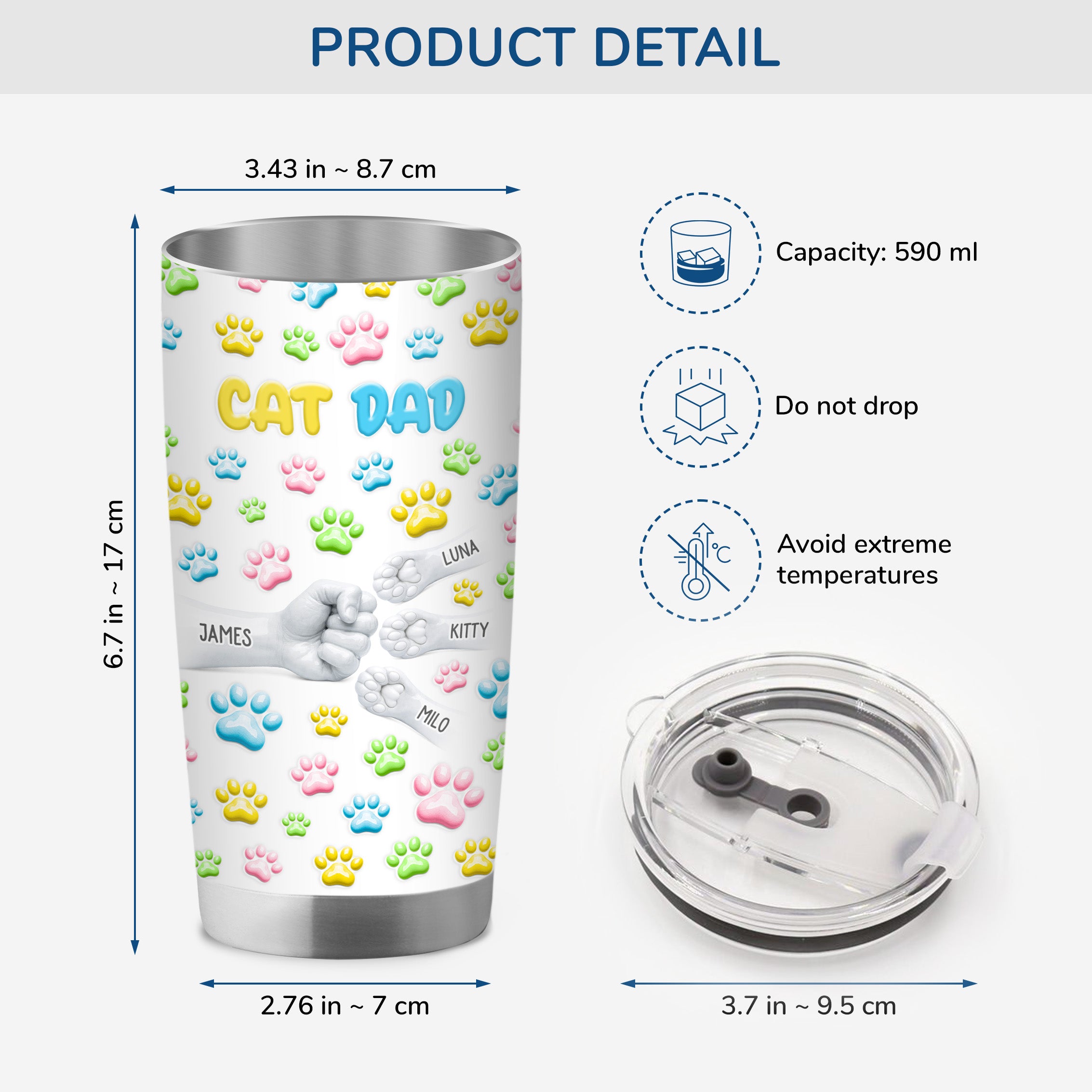8209TUK3 3d printing effect personalised fist bump tumbler 20oz with paw prints for dogcat lovers 8209tnqnc