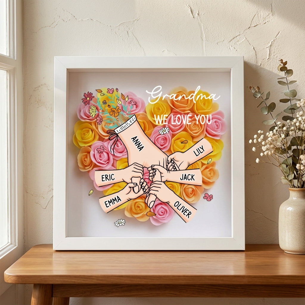 8227OUS06 hand in hand flower shadow box personalized gifts for momgrandma 8227o6p5a