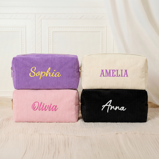 8242AUS1 embroidered corduroy makeup bag with name personalized gifts for her 8242ab0p5a