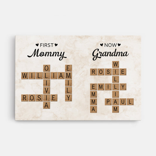 8314CUS1 first mom now grandma canvas custom crossword name wall art 8314c8p5a_5b9cd38d 645c 4487 ba65 da277152e125