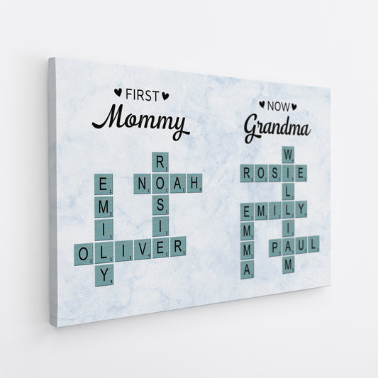 8314CUS2 first mom now grandma canvas custom crossword name wall art 8314c8p5a_7444c4a9 c83e 4c76 9c83 a3615a53eaaf