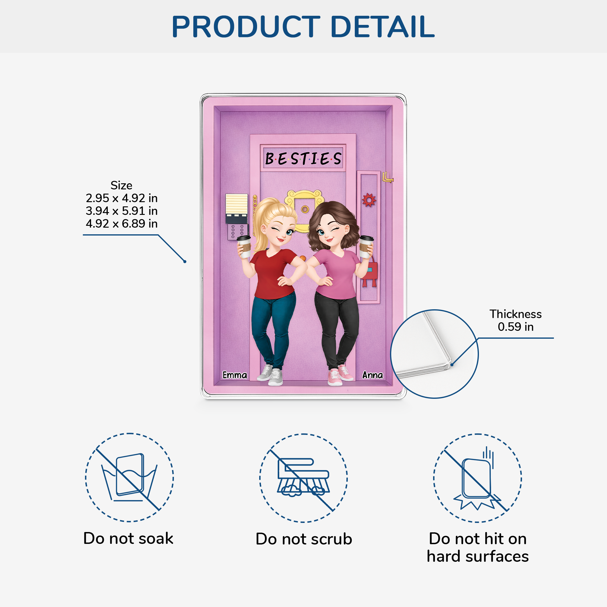 8418RUS3 3d printing effect besties rectangle acrylic plaque custom gifts for friends 8418rcecf