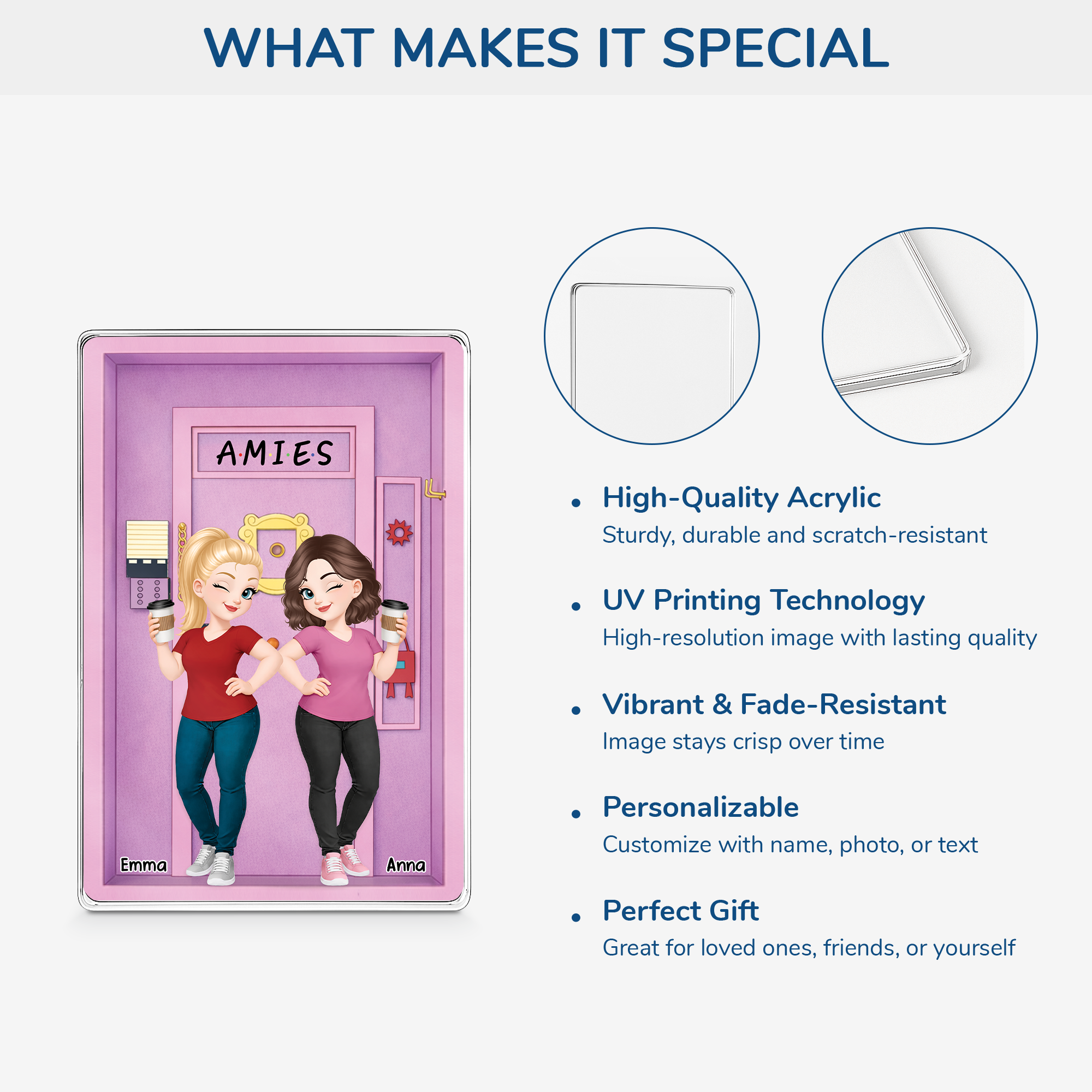 8418RUS4 3d printing effect besties rectangle acrylic plaque custom gifts for friends 8418rcecf