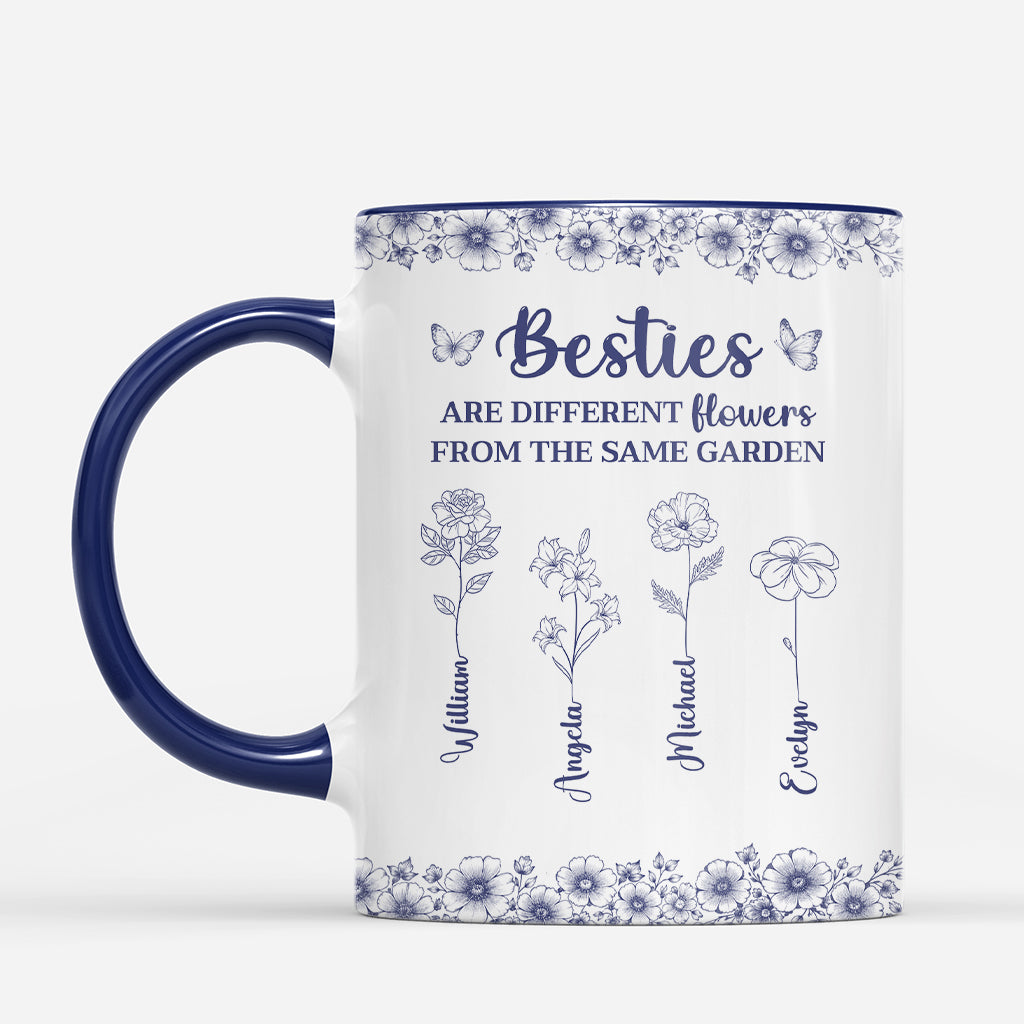 8443MUS1 personalized blue toile mug friendssisters are different flowers from the same garden_ 8443msvne_1