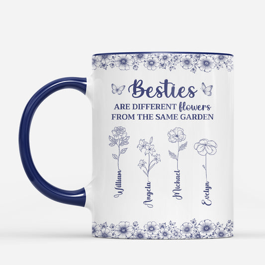 8443MUS1 personalized blue toile mug friendssisters are different flowers from the same garden_ 8443msvne_1
