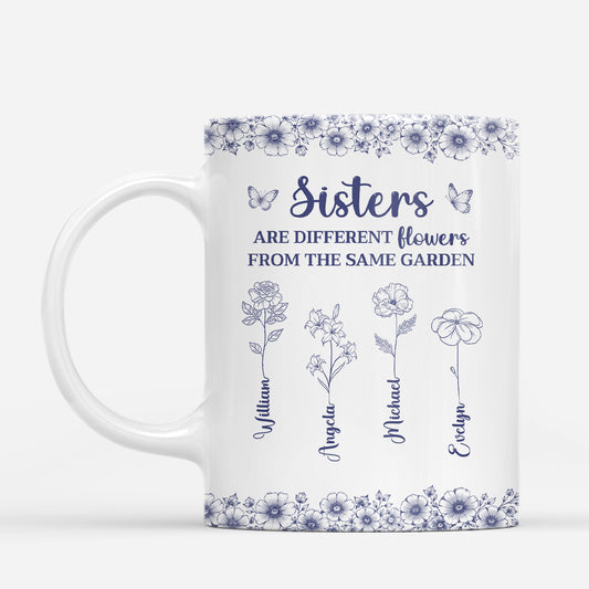 8443MUS1 personalized blue toile mug friendssisters are different flowers from the same garden_ 8443msvne_2