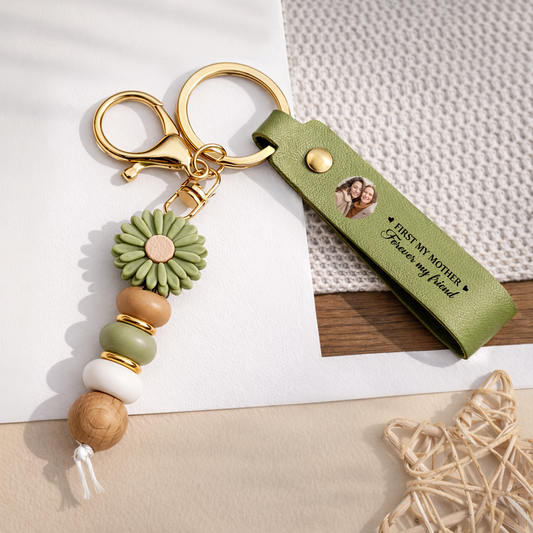 8534MUS2 daisy beaded keychain with photo personalized gifts for momdad 8534mjsfta