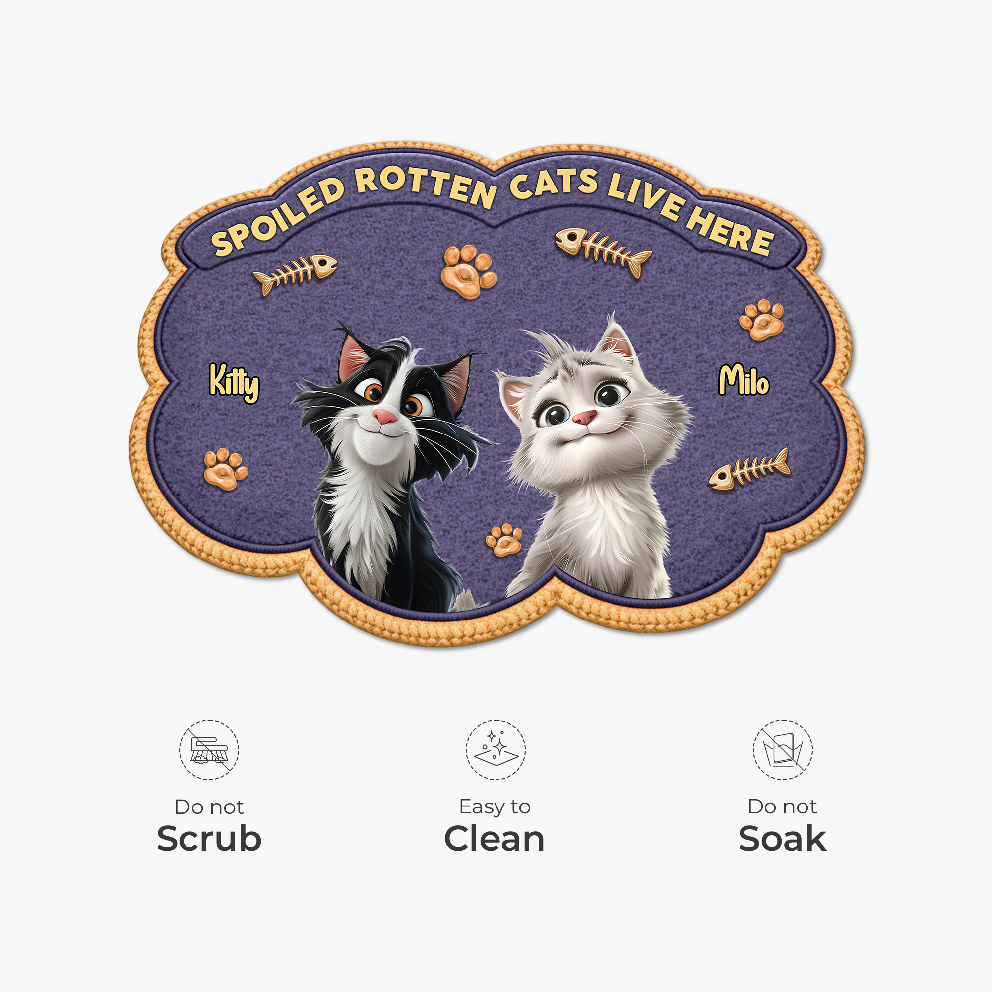 8558AUS1 custom shaped doormat spoiled rotten cats live here 8558adavrd_6